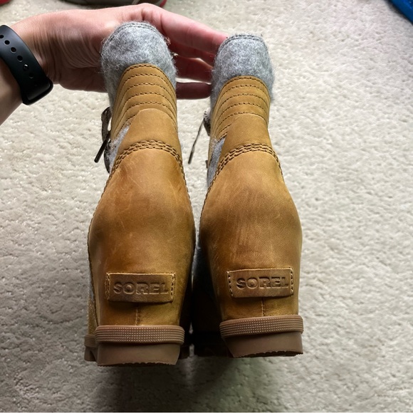 Sorel Lexie Lace-Up Wedge Boots Booties Felt Leather Joan of Arctic 8.5 - Picture 5 of 8